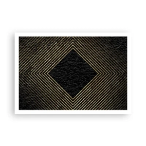 Plakat - Czarne tło z geometrycznym wzorem złotych linii - 100x70cm - Geometria w stylu glamour - Nowoczesna dekoracja ścienna do salonu i sypialni ARTTOR