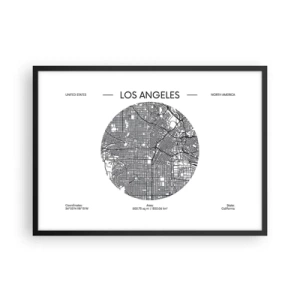 Plakat w czarnej ramie - Mapa Los Angeles w minimalistycznym, czarno-białym stylu - 70x50cm - Anatomia Los Angeles - Nowoczesna dekoracja ścienna do salonu i sypialni ARTTOR