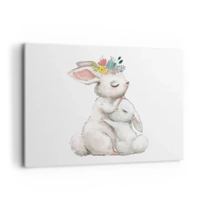 Obraz na płótnie - Urocze króliki w pastelowych barwach - 120x80cm - Nie ma jak u mamy - Nowoczesna dekoracja ścienna do salonu, kuchni i sypialni ARTTOR