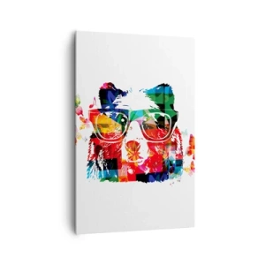 Obraz na płótnie - Kolorowy niedźwiedź w okularach z motylami i nutami - 80x120cm - Podoba misie! - Nowoczesna dekoracja ścienna do salonu i sypialni ARTTOR
