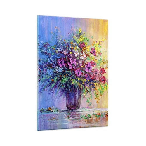 Obraz na szkle - Kolorowy bukiet kwiatów w wazonie na tle gradientu - 80x120cm - Dar letnirj łąki - Nowoczesna dekoracja ścienna do salonu i sypialni ARTTOR