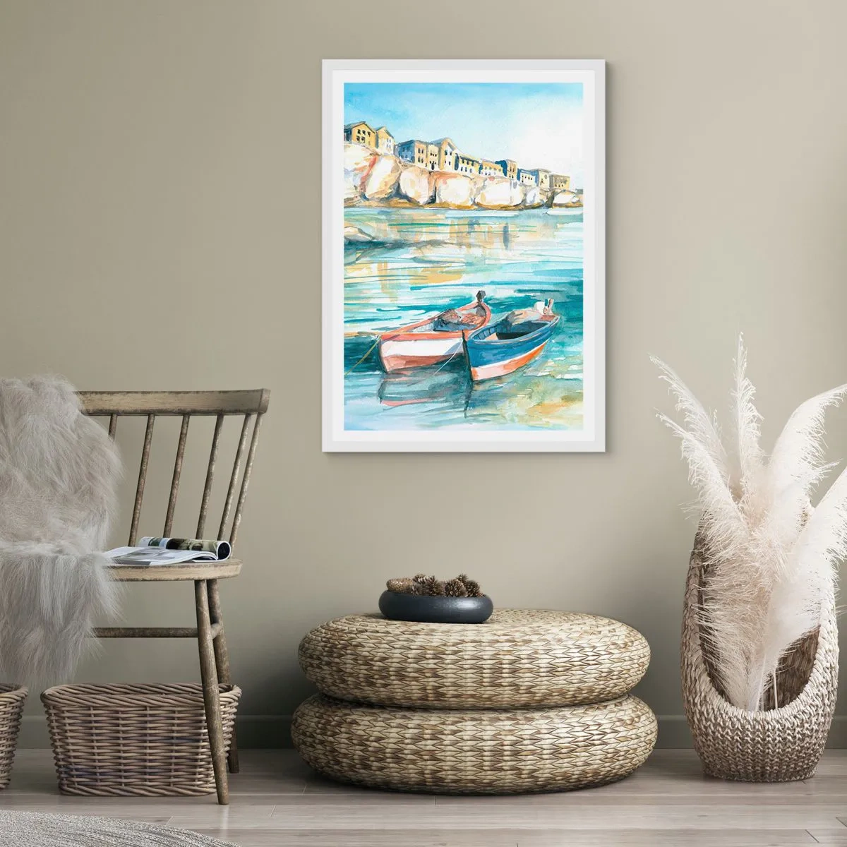 Plakat w białej ramie - Pejzaż w lazurze - 40x50 cm