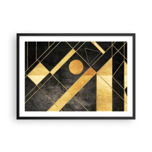 Plakat w czarnej ramie - Geometryczne kształty w złotych i czarnych tonacjach - 70x50cm - Słońce pustyni - Nowoczesna dekoracja ścienna do salonu i sypialni ARTTOR