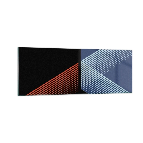 Obraz na szkle - Geometryczne linie w odcieniach czerwieni i błękitu - 140x50cm - Prosta historia - Nowoczesna dekoracja ścienna do salonu i sypialni ARTTOR