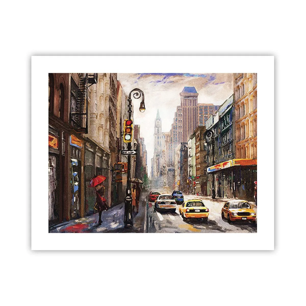 Plakat - Nowy Jork – w deszczu tez kolorowy - 50x40 cm