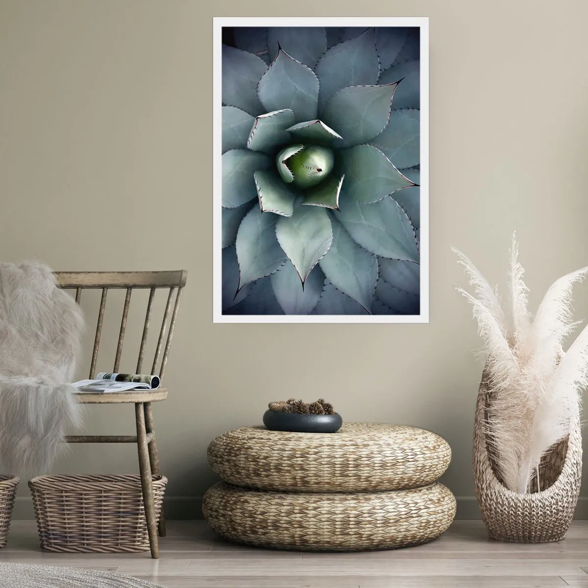 Plakat - Zbliżenie na symetryczne liście sukulenta w odcieniach zieleni - 50x70cm - Wabi i przestrzega - Nowoczesna dekoracja ścienna do salonu, kuchni i sypialni ARTTOR