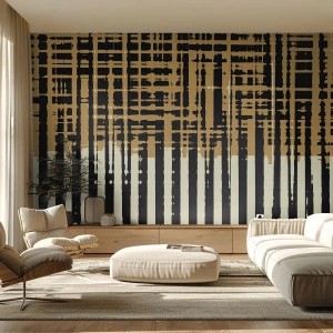 Fototapeta Premium Sand - Geometryczna abstrakcja z pionowymi i poziomymi liniami w brązach - 100x70cm - Architektoniczna abstrakcja - Nowoczesna dekoracja ścienna do salonu, kuchni i sypialni ARTTOR