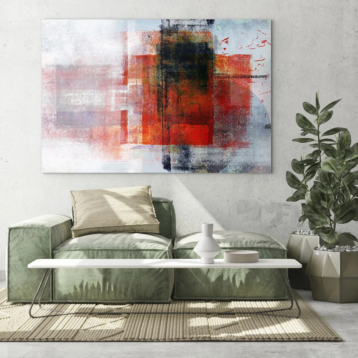 Obraz na szkle - Geometryczna abstrakcja w intensywnych odcieniach czerwieni i czerni - 70x50cm - Kompozycja rozżarzona - Nowoczesna dekoracja ścienna do salonu i sypialni ARTTOR