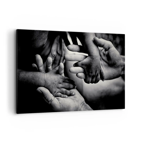 Obraz na płótnie - Czarno-białe dłonie różnych pokoleń - 120x80cm - Być człowiekiem - Nowoczesna dekoracja ścienna do salonu, kuchni i sypialni ARTTOR