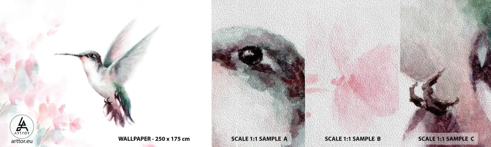 Fototapeta Próbka Premium Sand - Zatrzymany w trzepocie - Koliber, Ptak, Sztuka - 100x30 cm