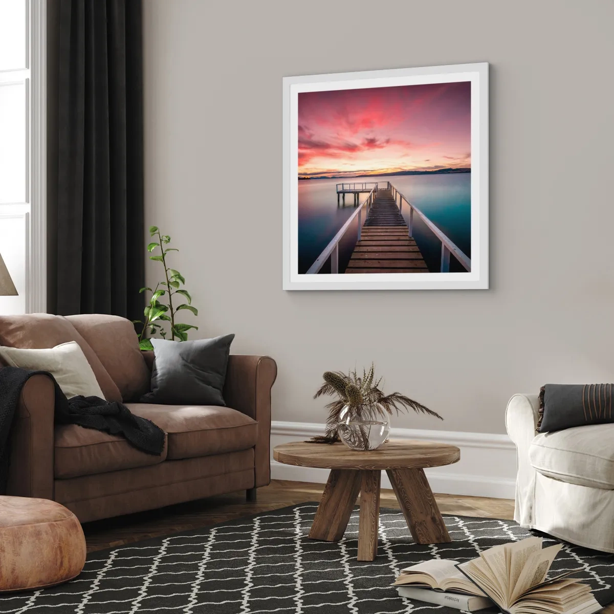 Plakat w białej ramie - Łagodny płomień wieczoru - 60x60 cm