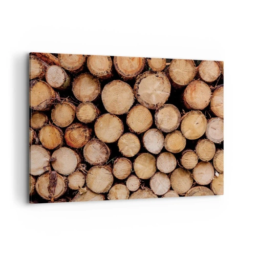 Obraz na płótnie - Stosy ściętych pni drzew ułożone w harmonii - 100x70cm - Nowy początek - Nowoczesna dekoracja ścienna do salonu, kuchni i sypialni ARTTOR
