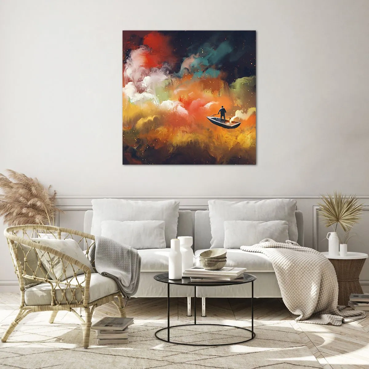 Obraz na szkle - Łodzią przez galaktykę - 70x70 cm