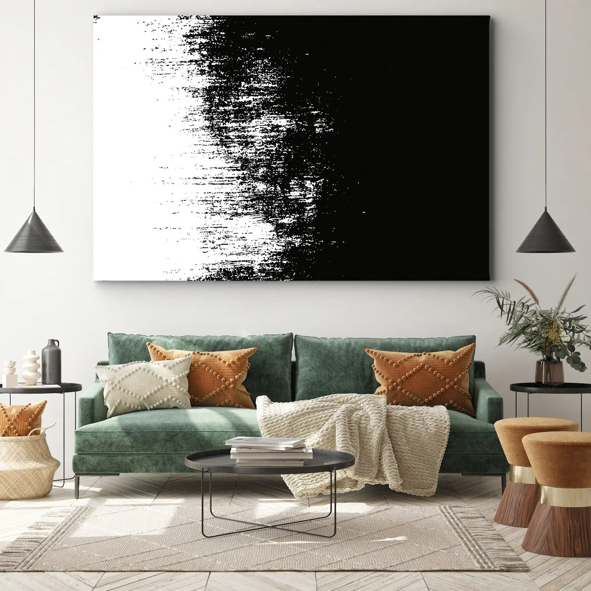 Obraz na płótnie - Minimalistyczna abstrakcja w czerni i bieli - 70x50cm - I zwycięzcą jest… - Nowoczesna dekoracja ścienna do salonu i sypialni ARTTOR