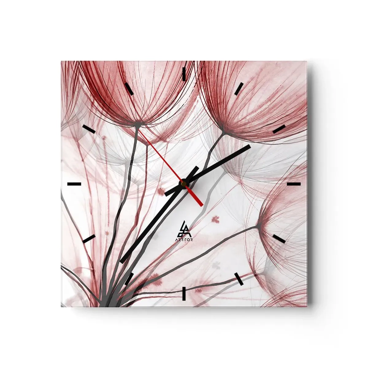 Zegar ścienny - Delikatne kwiaty w odcieniach czerwieni na jasnym tle - 30x30cm - Przed odlotem - Nowoczesna dekoracja ścienna do salonu i sypialni ARTTOR