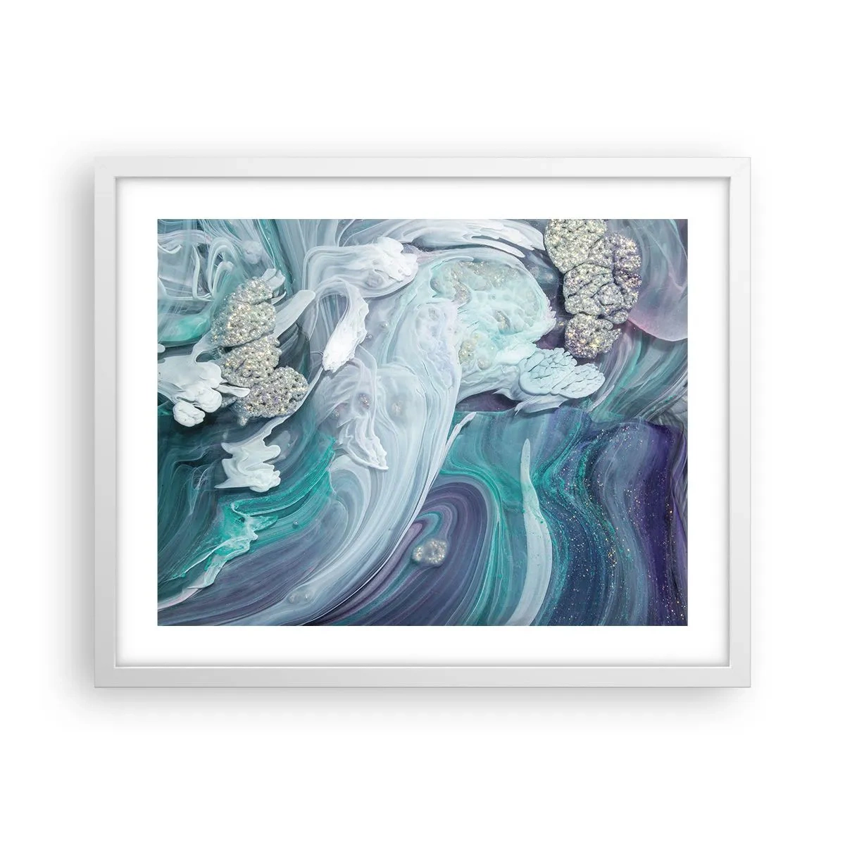Plakat w białej ramie - Nurty błękitu - 50x40 cm