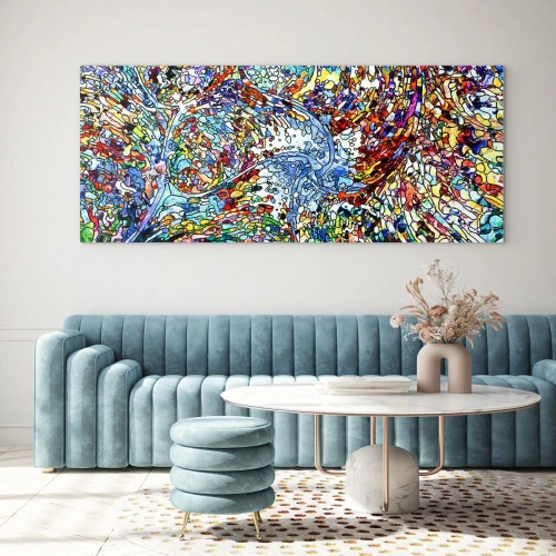 Obraz na szkle - Kolorowy abstrakcyjny wzór inspirowany naturą - 140x50cm - Witraż kroplisty - Nowoczesna dekoracja ścienna do salonu i sypialni ARTTOR