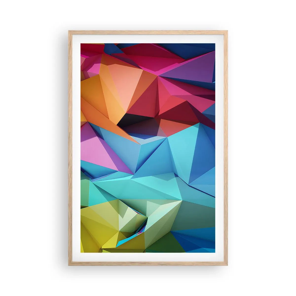 Plakat w ramie jasny dąb - Tęczowe origami - 61x91 cm
