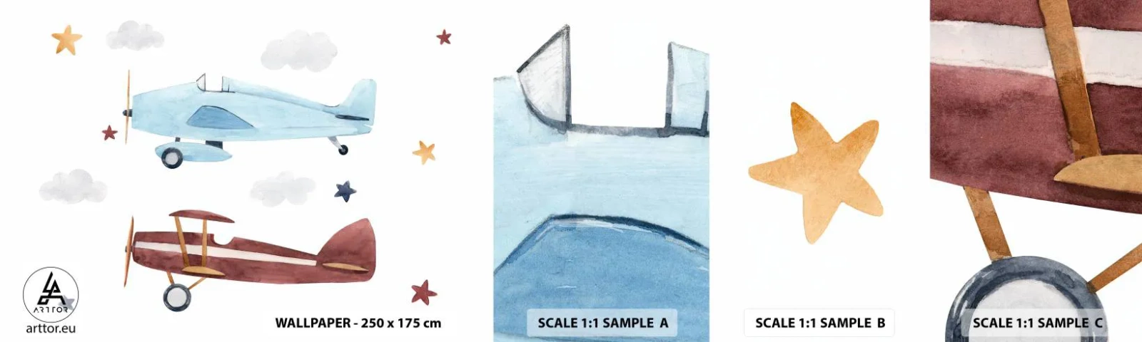 Fototapeta Próbka Samoprzylepna Deluxe Sticker - Panie pilocie, czekamy! - Samoloty, Retro, Dziecięce - 100x30 cm