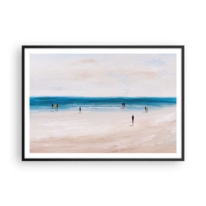 Plakat w czarnej ramie - Plaża z ludźmi na tle spokojnego morza - 100x70cm - Naturalna potrzeba - Nowoczesna dekoracja ścienna do salonu i sypialni ARTTOR