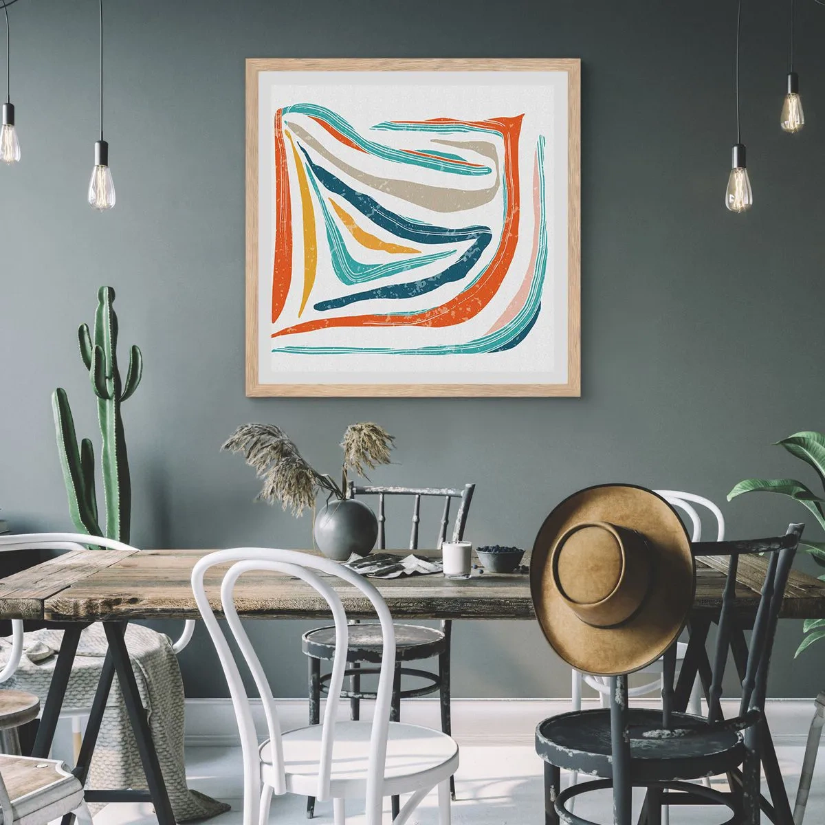 Plakat w ramie jasny dąb - Abstrakcja przyjaźnie uśmiechnięta - 40x40 cm