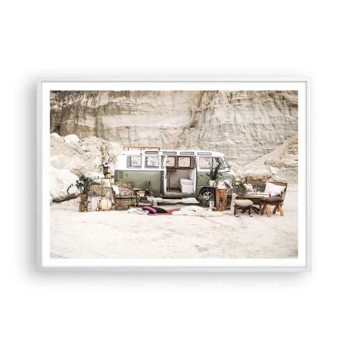 Plakat w białej ramie - Podróż czas zacząć - 100x70 cm