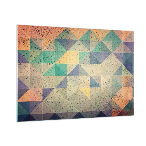 Obraz na szkle - Kolorowa mozaika z geometrycznymi trójkątami w stylu retro - 100x70cm - Republika trójkątów - Nowoczesna dekoracja ścienna do salonu, kuchni i sypialni ARTTOR