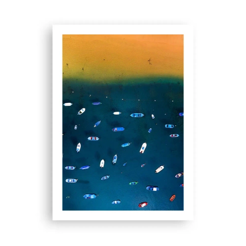 Plakat - Widok z lotu ptaka na łodzie dryfujące przy plaży - 50x70cm - Wakacyjna gra - Nowoczesna dekoracja ścienna do salonu, kuchni i sypialni ARTTOR