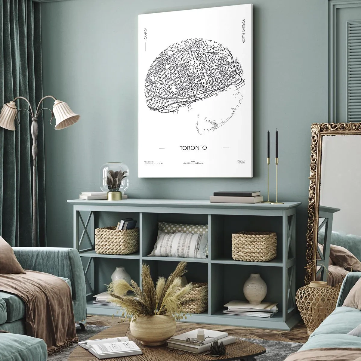 Obraz na płótnie - Mapa Toronto w minimalistycznym, czarno-białym stylu - 80x120cm - Anatomia Toronto - Nowoczesna dekoracja ścienna do salonu i sypialni ARTTOR