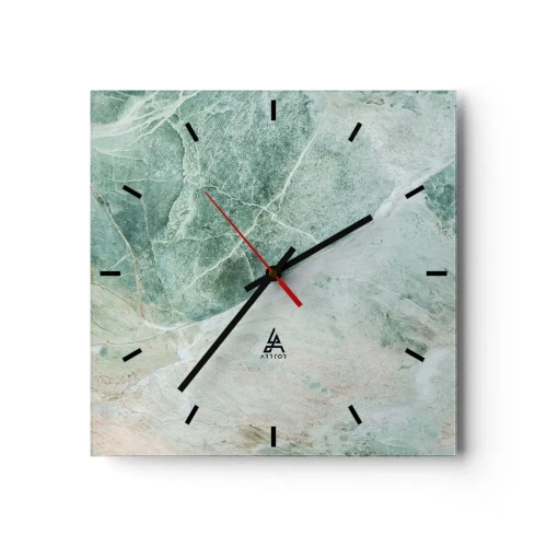 Zegar ścienny - Zielony marmur z delikatnymi białymi żyłkami - 30x30cm - Szlachetny chłód kamienia - Nowoczesna dekoracja ścienna do salonu i sypialni ARTTOR