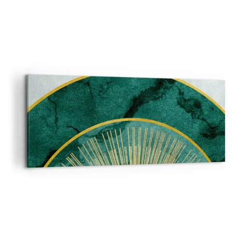 Obraz na płótnie - Abstrakcyjny wzór z okręgami w szmaragdowym i złotym kolorze - 120x50cm - Inny układ słoneczny - Nowoczesna dekoracja ścienna do salonu i sypialni ARTTOR