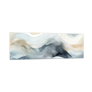 Obraz na szkle - Delikatna abstrakcja z motywem gór w pastelowych odcieniach - 160x50cm - Abstrakcja śnieżna i mglista - Nowoczesna dekoracja ścienna do salonu i sypialni ARTTOR