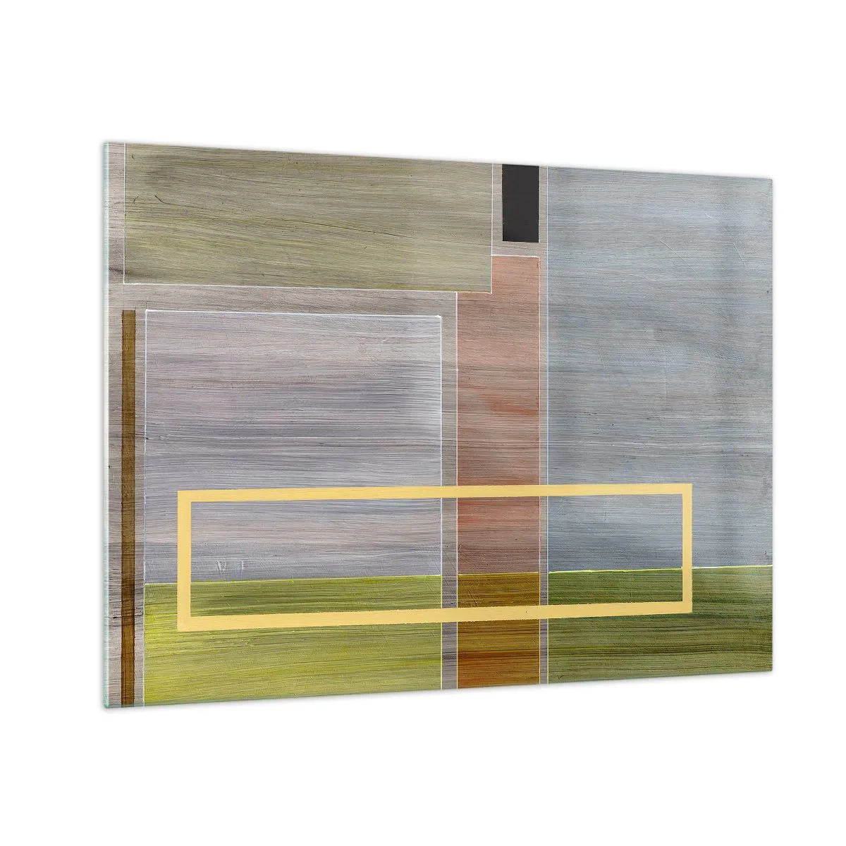 Obraz na szkle - Nowoczesna abstrakcja z prostokątnymi formami i kolorami ziemi - 70x50cm - Prosto i spokojnie - Nowoczesna dekoracja ścienna do salonu i sypialni ARTTOR