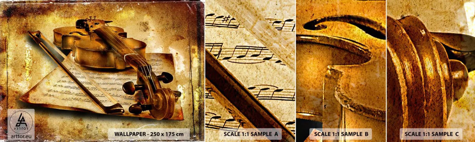 Fototapeta Próbka Samoprzylepna Deluxe Sticker - Wirtuoz potrzebny od zaraz - Skrzypce, Muzyka, Nuty Muzyczne - 100x30 cm