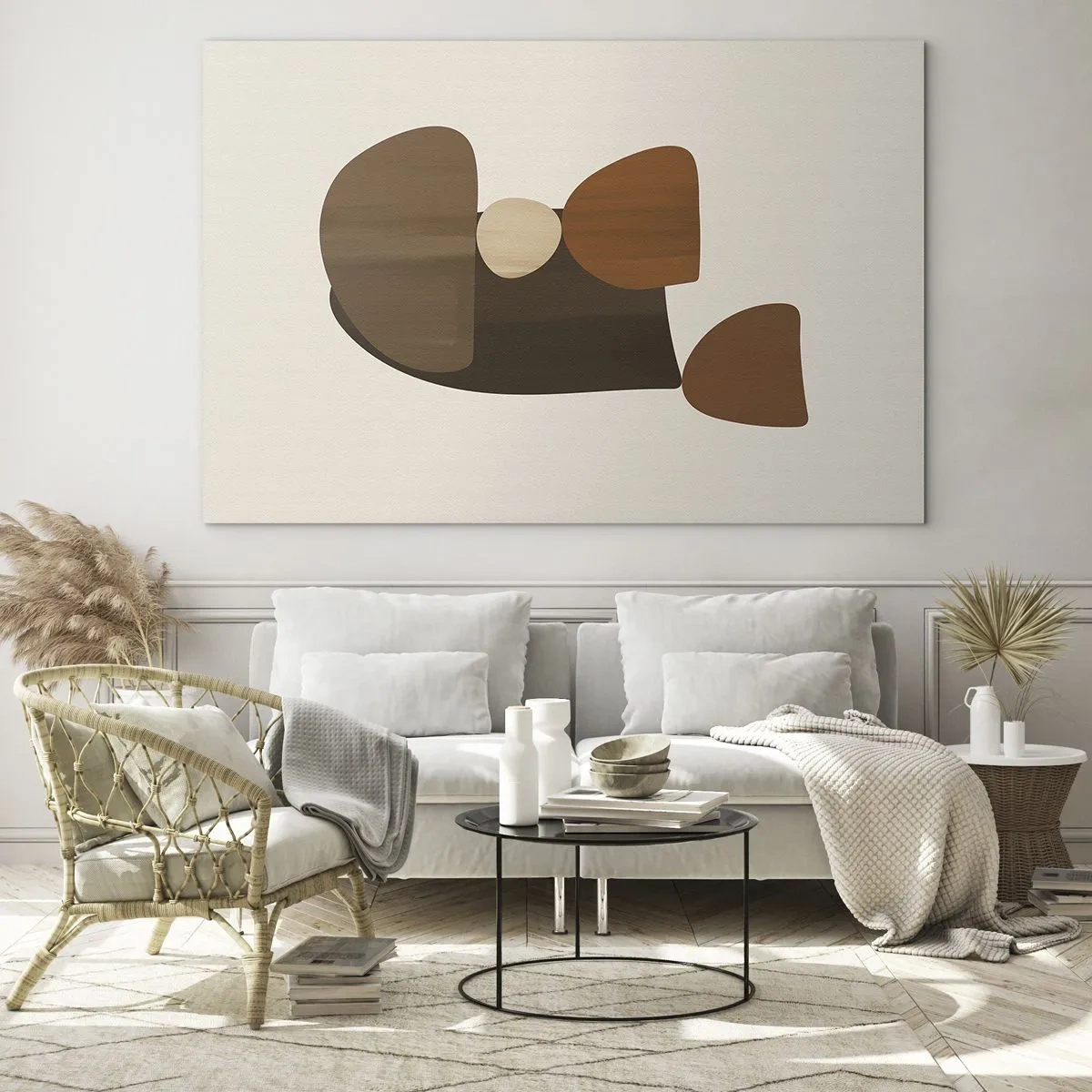 Obraz na szkle - Abstrakcyjna kompozycja w odcieniach brązu i beżu - 70x50cm - Kompozycja w brązie - Nowoczesna dekoracja ścienna do salonu i sypialni ARTTOR