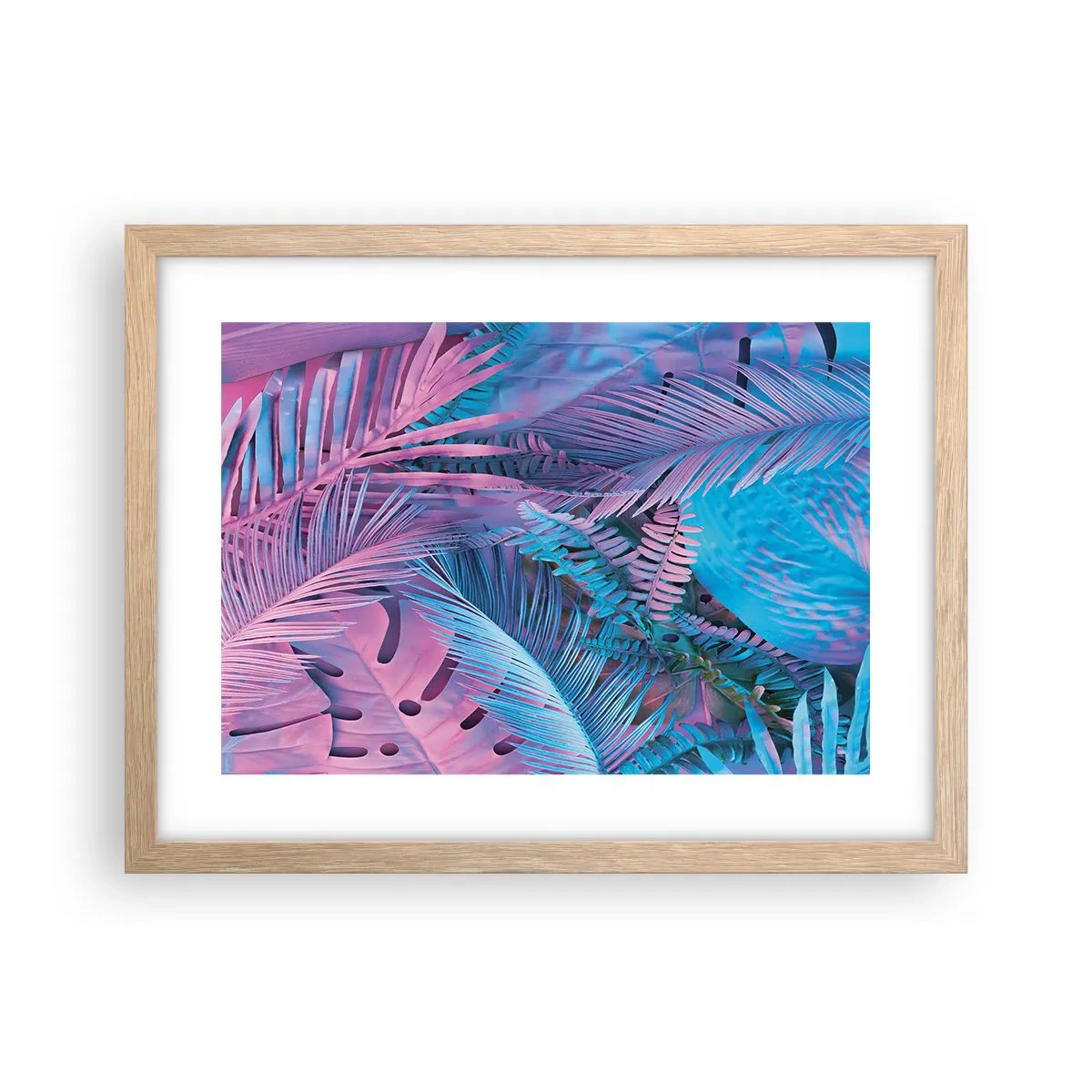 Plakat w ramie jasny dąb - Tropiki w różu i błękicie - 40x30 cm