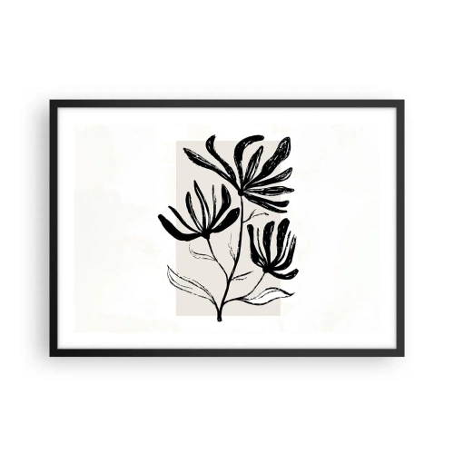 Plakat w czarnej ramie - Minimalistyczny czarno-biały motyw kwiatowy - 70x50cm - Szkic do zielnika - Nowoczesna dekoracja ścienna do salonu i sypialni ARTTOR