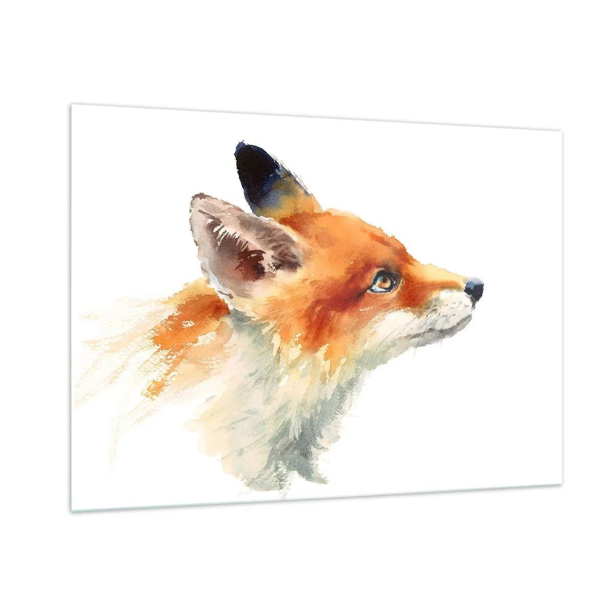 Obraz na szkle - Akwarelowa ilustracja lisa patrzącego w dal - 100x70cm - Ostrożności nigdy za wiele - Nowoczesna dekoracja ścienna do salonu, kuchni i sypialni ARTTOR