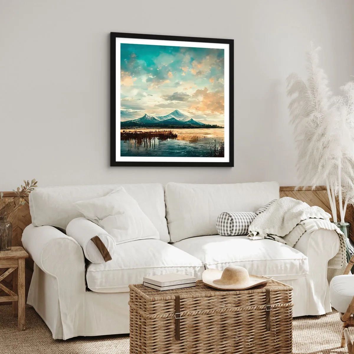 Plakat w czarnej ramie - Pod opieką nieba - 50x50 cm