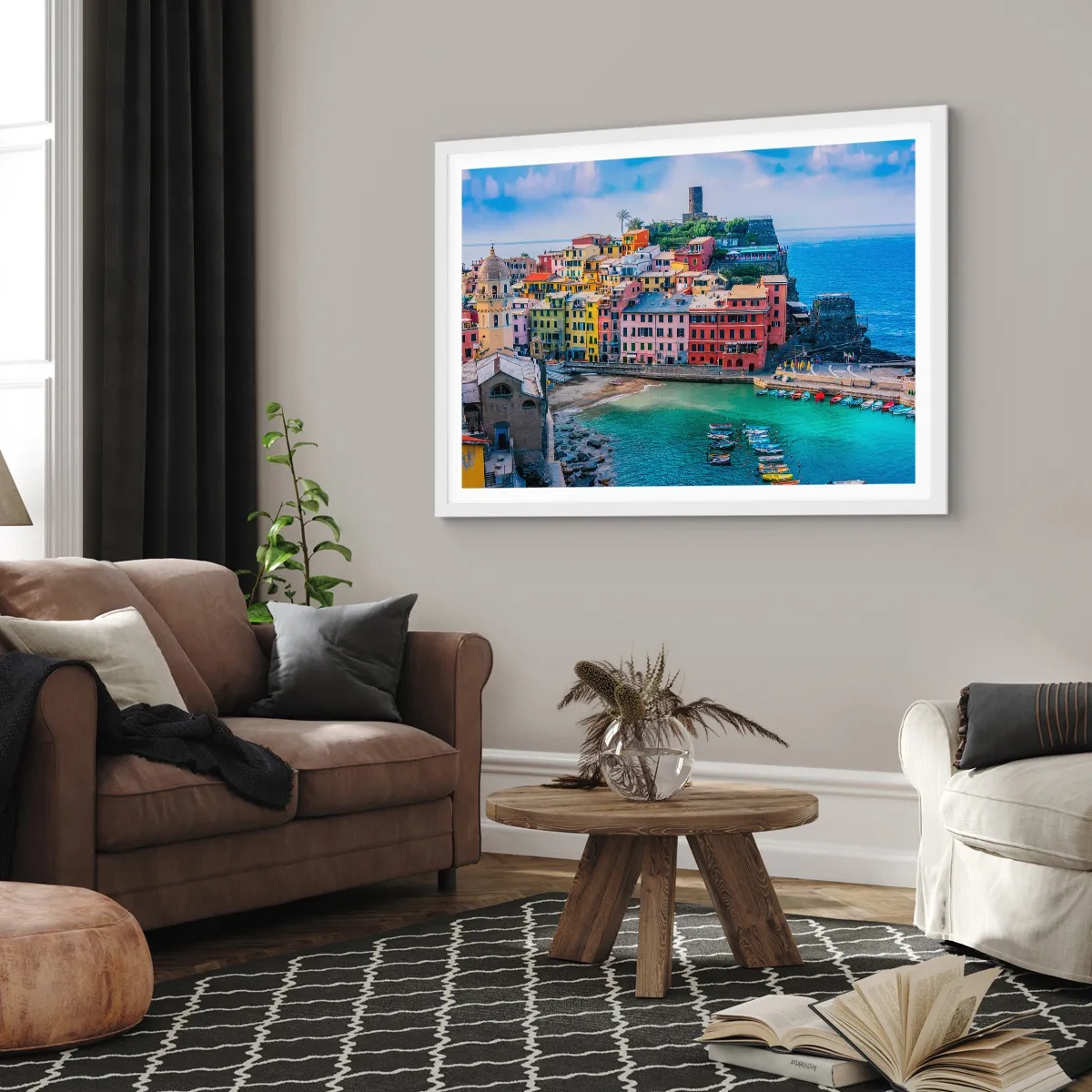 Plakat w białej ramie - Śródziemnomorskie magiczne miasteczko - 40x30 cm