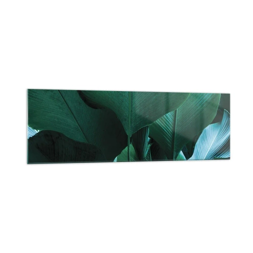 Obraz na szkle - Zielone liście w minimalistycznej kompozycji - 160x50cm - Zwrócone do światła - Nowoczesna dekoracja ścienna do salonu i sypialni ARTTOR