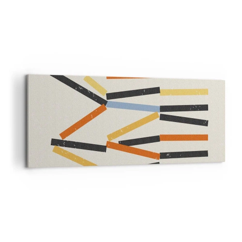 Obraz na płótnie - Abstrakcyjna kompozycja z kolorowymi i czarnymi prostokątami w układzie poziomym - 120x50cm - Kompozycja na poziomie - Nowoczesna dekoracja ścienna do salonu i sypialni ARTTOR