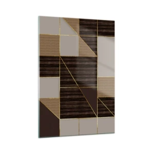 Obraz na szkle - Abstrakcyjna mozaika z brązowymi i złotymi elementami - 50x70cm - Mozaika brązów i złota - Nowoczesna dekoracja ścienna do salonu, kuchni i sypialni ARTTOR