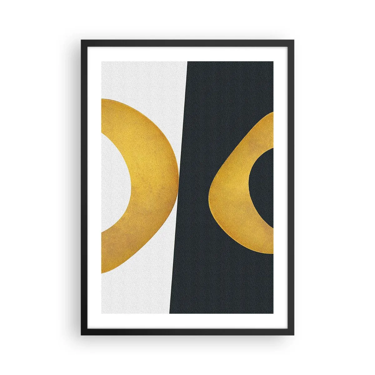 Plakat w czarnej ramie - Abstrakcyjna kompozycja z dominującymi złotymi i ciemnozielonymi kształtami - 50x70cm - Po pierwsze: złoto - Nowoczesna dekoracja ścienna do salonu i sypialni ARTTOR