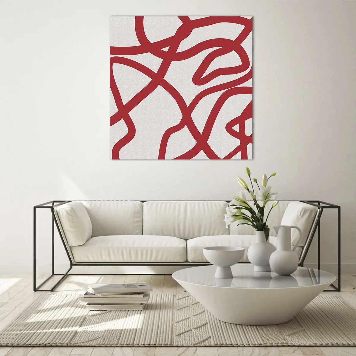 Obraz na szkle - Czerwono na białym - 70x70 cm