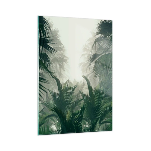 Obraz na szkle - Tropikalna dżungla spowita mgłą - 50x70cm - Tropikalna tajemnica - Nowoczesna dekoracja ścienna do salonu, kuchni i sypialni ARTTOR