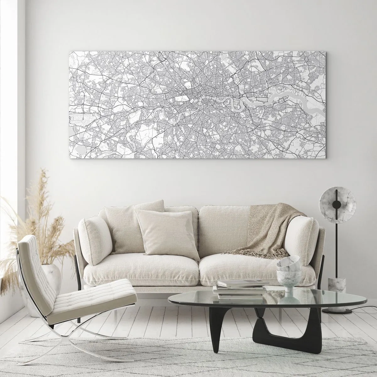 Obraz na szkle - Minimalistyczna mapa miasta w odcieniach szarości - 120x50cm - Mapa londyńskiego labiryntu - Nowoczesna dekoracja ścienna do salonu i sypialni ARTTOR
