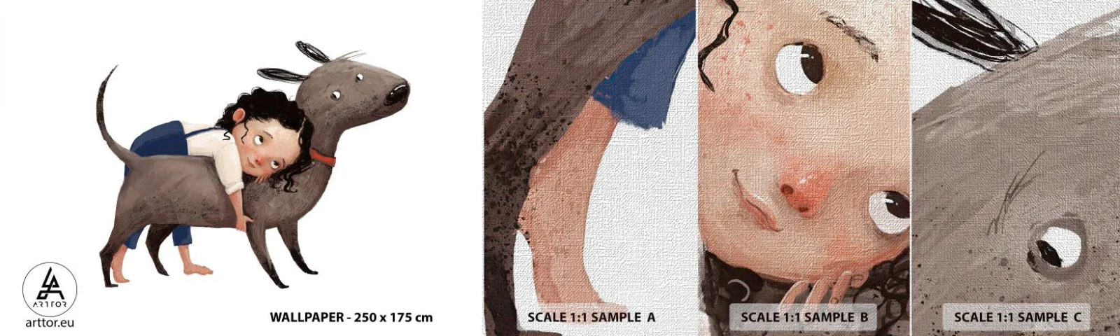 Fototapeta Próbka Premium Canvas - Najlepsi przyjaciele - Dla Dzieci, Pies, Dziewczynka - 100x30 cm