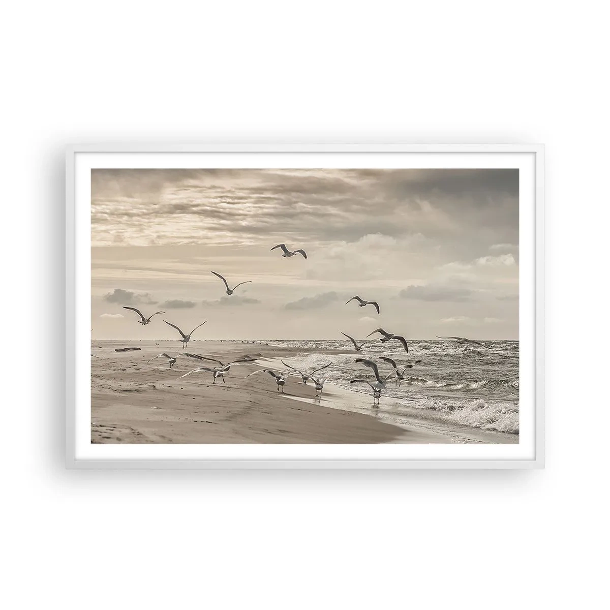 Plakat w białej ramie - Morza szum, ptaków śpiew - 91x61 cm