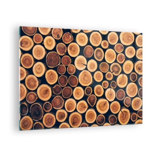 Obraz na szkle - Widok na ścięte pnie drzew ułożone w rzędzie - 70x50cm - Na ile lat wyglądam? - Nowoczesna dekoracja ścienna do salonu i sypialni ARTTOR